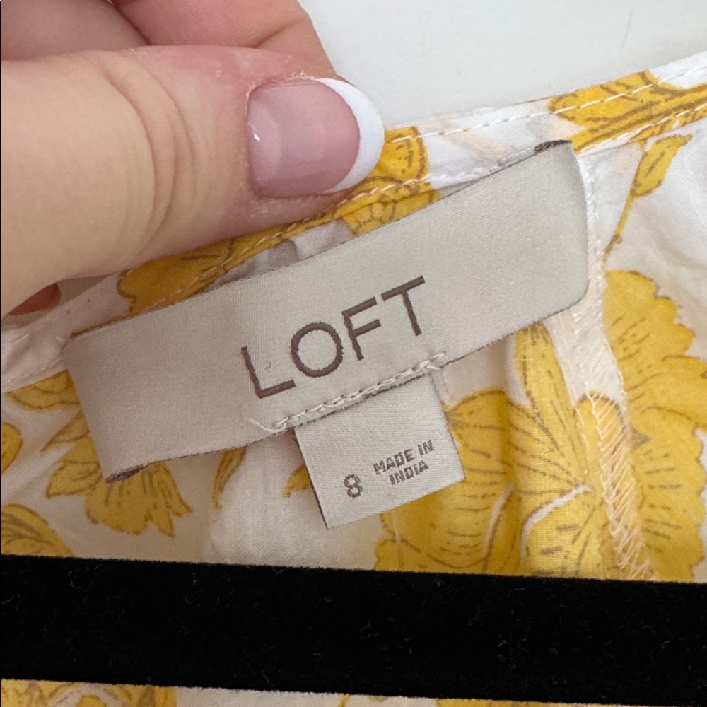 LOFT NWT Yellow 100% Cotton Floral Poplin Shirred Mini Dress - Size 8 - Picture 5 of 8